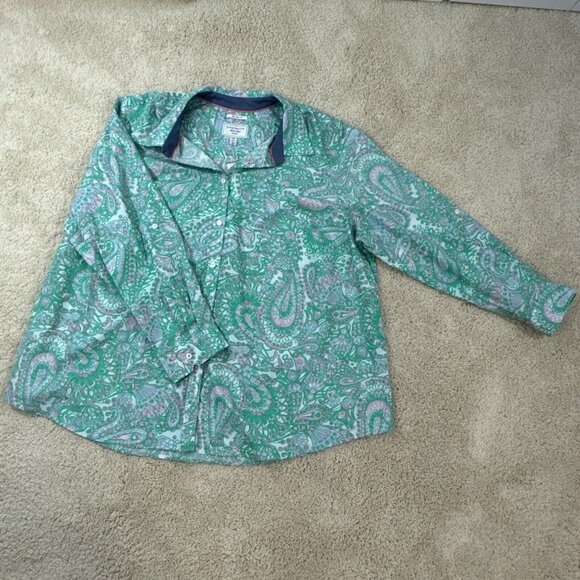 Charter Club Shirt Womens 24W Button Up Top Blouse Roll Sleeves Green Pink NWT - Picture 6 of 16